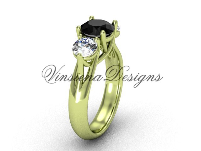14kt yellow gold Three stone engagement ring, Black Diamond VD10017
