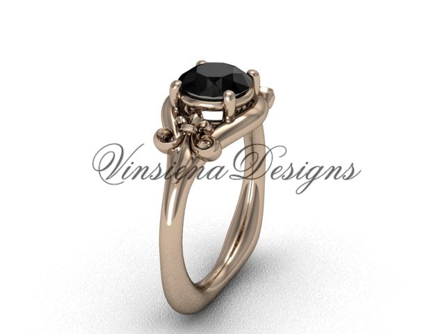 14kt rose gold Fleur de Lis engagement ring,Black Diamond VD10022