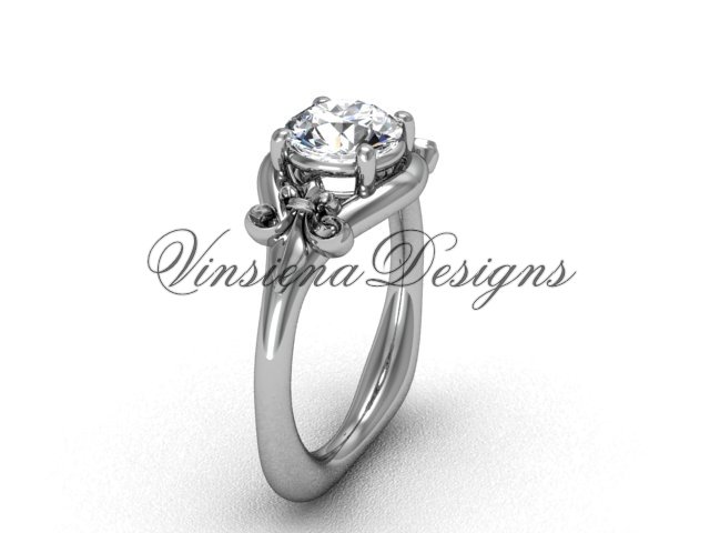 Platinum Fleur de Lis engagement ring, "Forever One" Moissanite VD10022