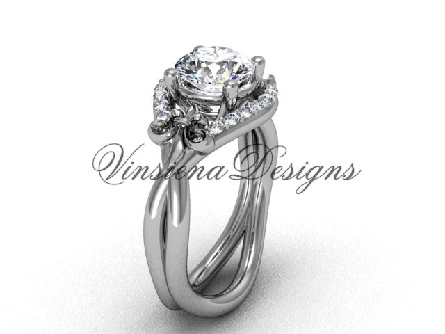14kt white gold diamond Fleur de Lis engagement ring VD10026