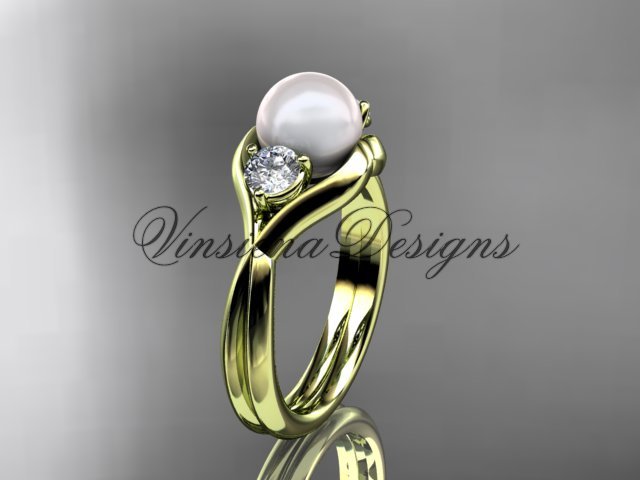 14kt yellow gold Unique Three stone pearl engagement ring VP8220