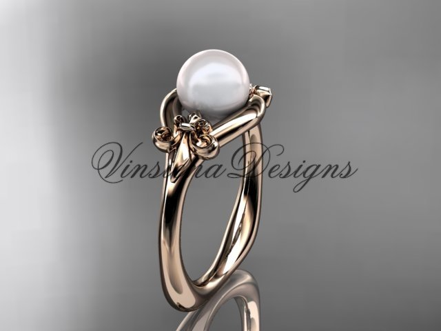 14kt rose gold Fleur de Lis pearl engagement ring VP10022