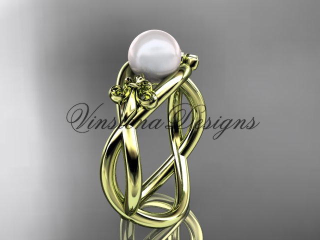 14kt yellow gold Fleur de Lis pearl engagement ring VP10024