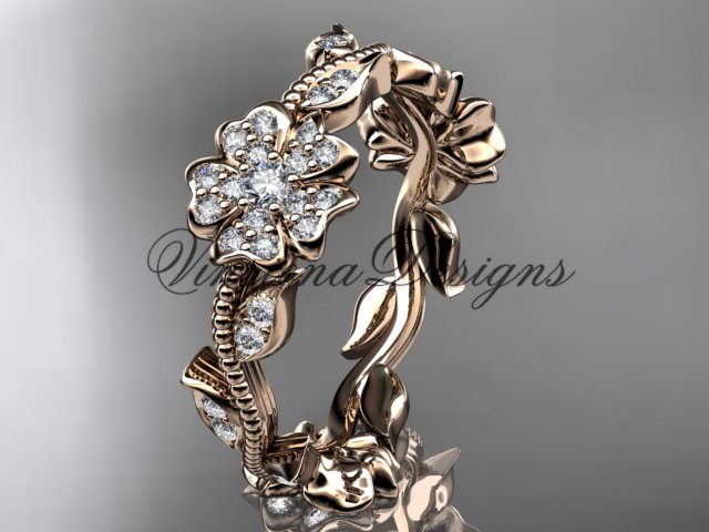 14kt rose gold diamond Cherry Blossom Flower, Sakura wedding band VD8004