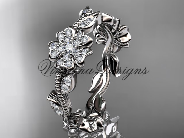 Platinum diamond Cherry Blossom Flower, Sakura wedding band VD8004