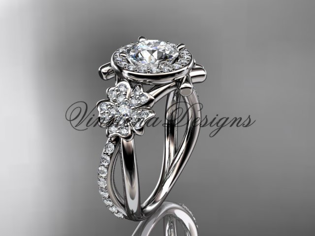 Platinum diamond Cherry Blossom flower, Sakura engagement ring VD8089
