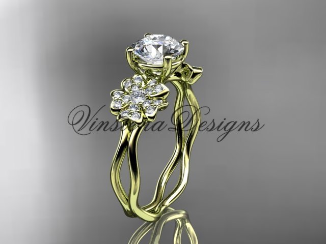 14kt yellow gold diamond Cherry Blossom flower, Sakura engagement ring VD8019
