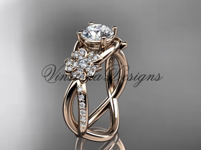 14kt rose gold diamond Cherry Blossom flower, Sakura engagement ring "Forever One" Moissanite VD8090