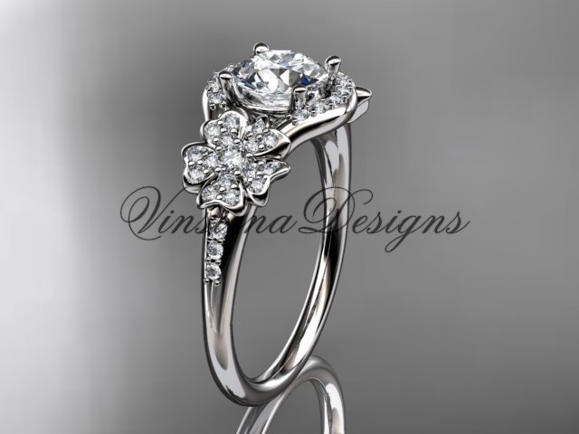 14kt white gold diamond Cherry Blossom flower, Sakura engagement ring VD8091