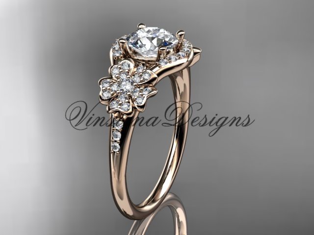 14kt rose gold diamond Cherry Blossom flower, Sakura engagement ring VD8091