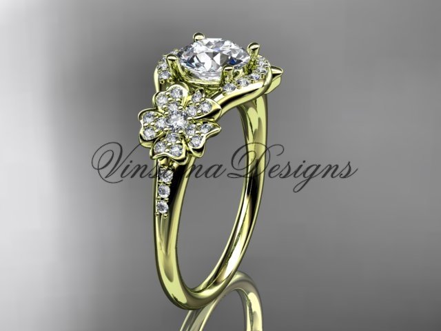 14kt yellow gold diamond Cherry Blossom flower, Sakura engagement ring VD8091