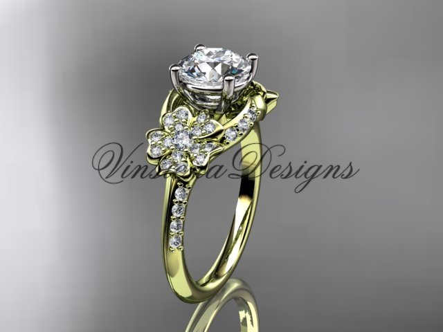 14kt yellow gold diamond Cherry Blossom flower, Sakura engagement ring VD8125