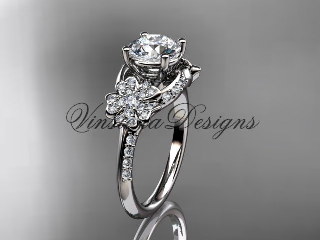 14kt white gold diamond Cherry Blossom flower, Sakura engagement ring VD8125