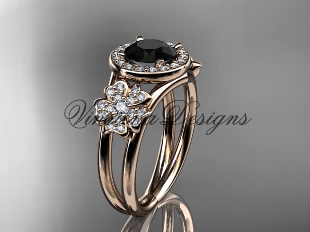 14kt rose gold diamond Cherry Blossom, Sakura engagement ring Black Diamond VD8131