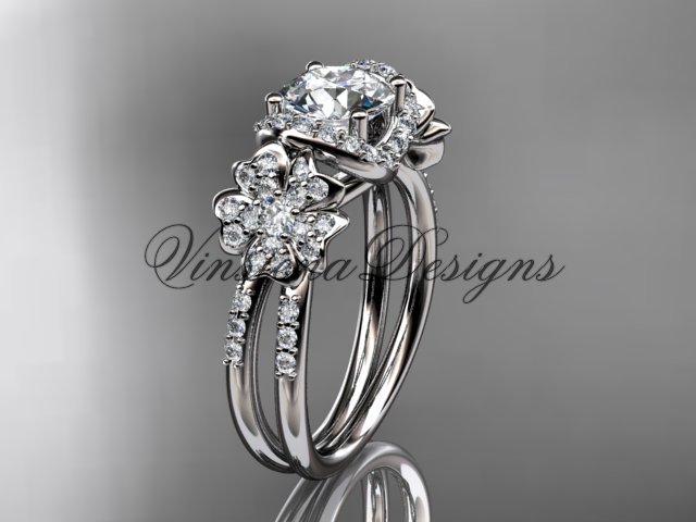 14kt white gold diamond Cherry Blossom flower, Sakura engagement ring VD8140