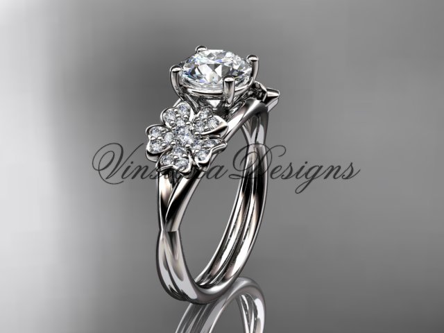 14kt white gold diamond Cherry Blossom , Sakura engagement ring "Forever One" Moissanite VD8189