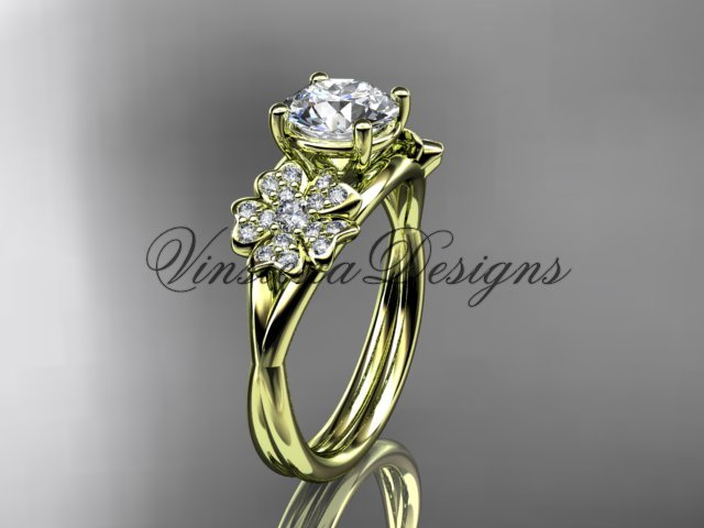 14kt yellow gold diamond Cherry Blossom, Sakura engagement ring "Forever One" Moissanite VD8189