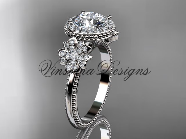 14kt white gold diamond Cherry Blossom flower, Sakura engagement ring VD8157