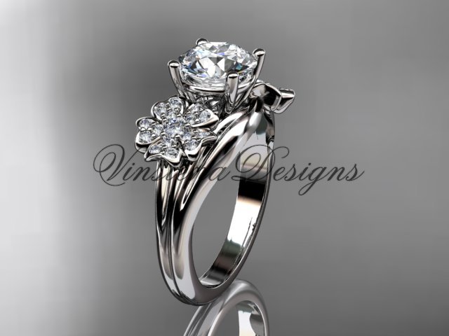 Platinum diamond Cherry Blossom, Sakura engagement ring One Moissanite VD8159
