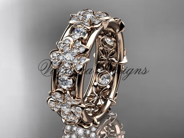 14k rose gold diamond Cherry Blossom flower, Sakura wedding band VD8160