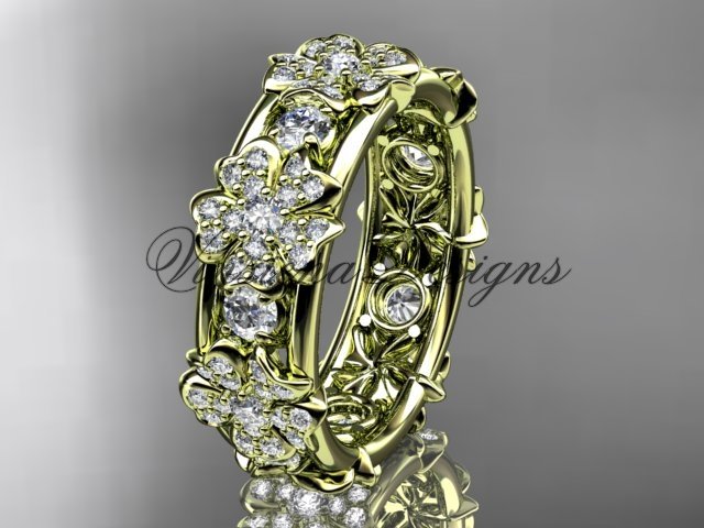 14k yellow gold diamond Cherry Blossom flower, Sakura wedding band VD8160