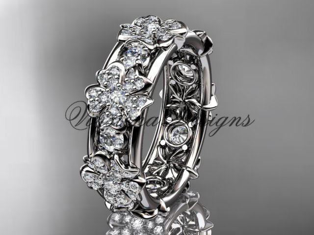 14k white gold diamond Cherry Blossom flower, Sakura wedding band VD8160