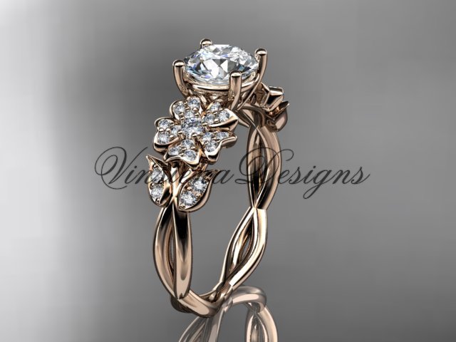 14kt rose gold diamond Cherry Blossom flower, Sakura engagement ring One Moissanite VD10043