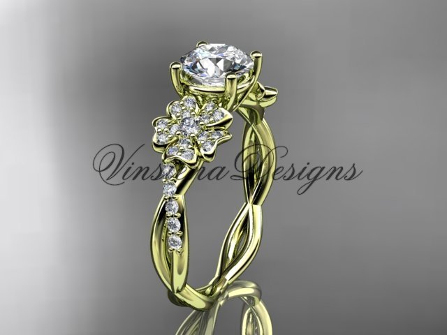 14kt yellow gold diamond Cherry Blossom flower, Sakura engagement ring VD10044