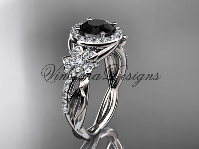 114kt white gold diamond Cherry Blossom flower, Sakura engagement ring Black Diamond VD10039