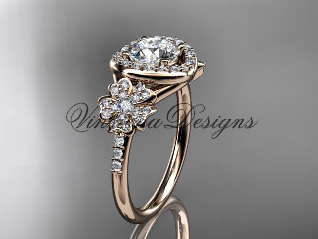 14kt rose gold diamond Cherry Blossom flower, Sakura engagement ring VD8201