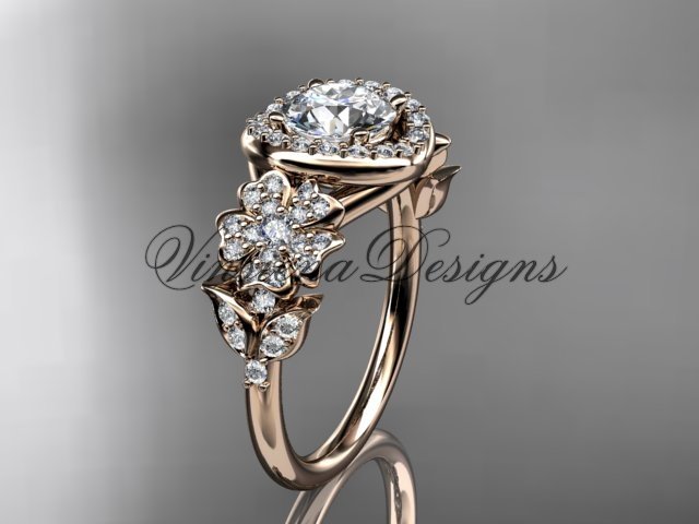 14kt rose gold diamond Cherry Blossom flower, Sakura engagement ring VD8201L