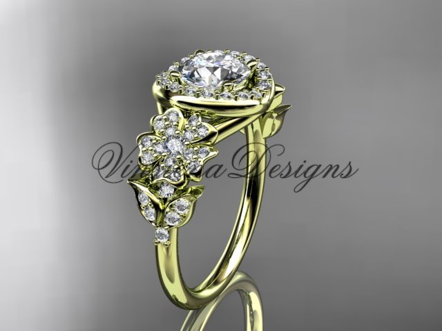 14kt yellow gold diamond Cherry Blossom flower, Sakura engagement ring, Moissanite VD8201L