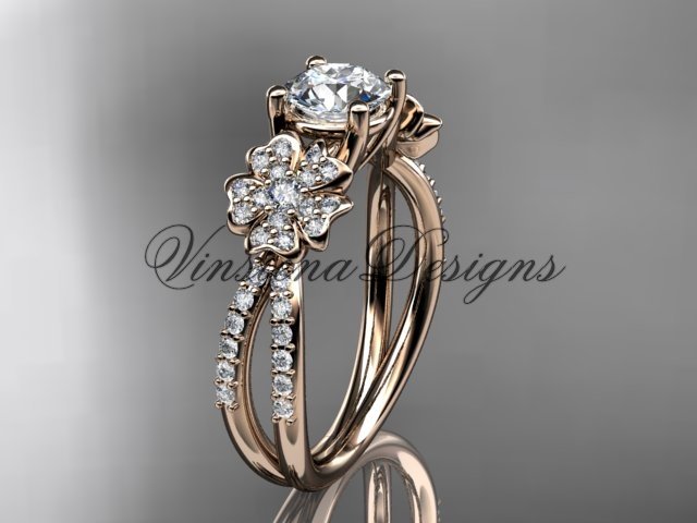 14kt rose gold diamond Cherry Blossom flower, Sakura engagement ring VD8214