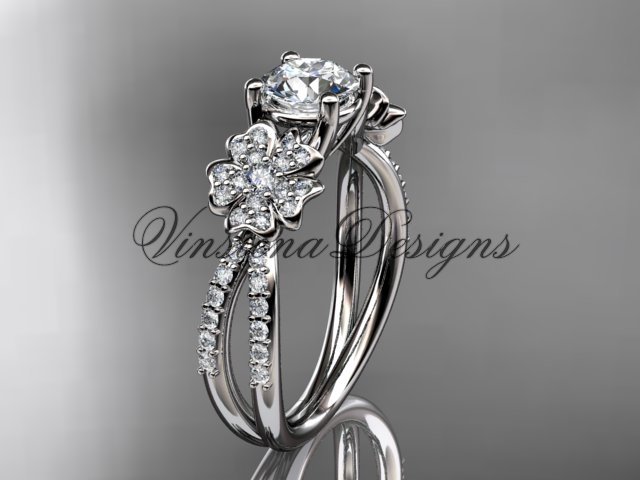 14kt white gold diamond Cherry Blossom flower, Sakura engagement ring VD8214
