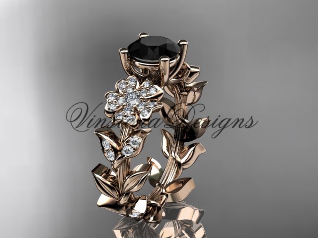 14kt rose gold diamond Cherry Blossom flower, Sakura engagement ring Black Diamond VD8215