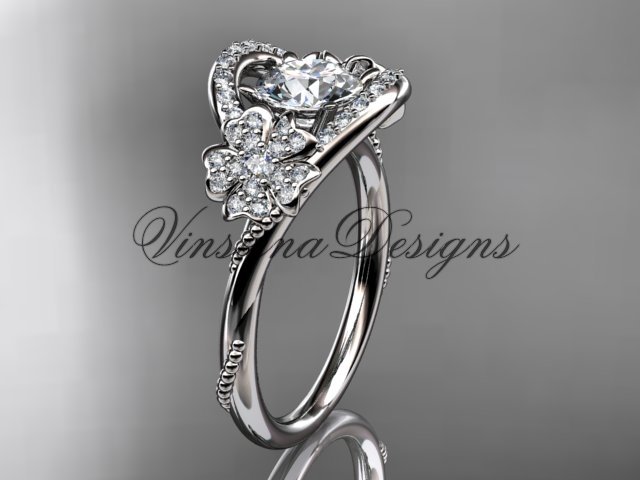 Platinum diamond Cherry Blossom flower, Sakura engagement ring Moissanite VD8326