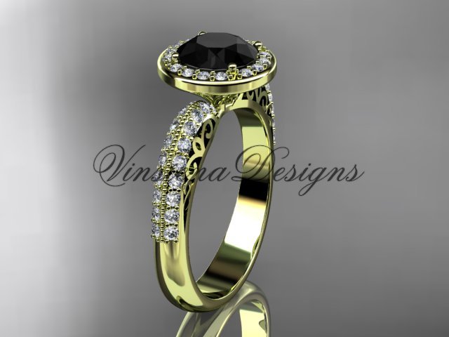 14kt yellow gold diamond Fleur de Lis engagement ring, Black Diamond VD10057