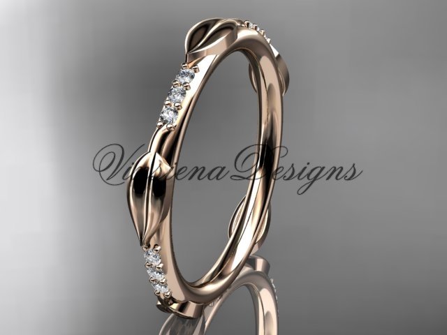 14k rose gold diamond leaf wedding band VD10061
