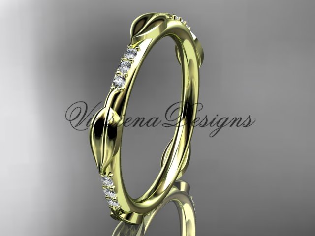 14k yellow diamond leaf wedding band VD10061