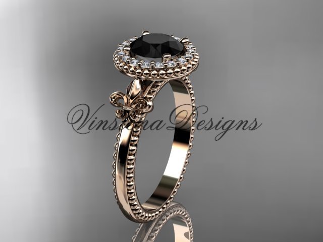 14kt rose gold diamond Fleur de Lis engagement ring, Black Diamond VD10063