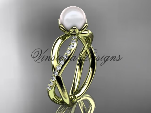 14kt yellow gold diamond, pearl engagement ring VP870