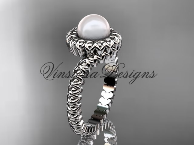 Platinum diamond, pearl engagement ring VP1006