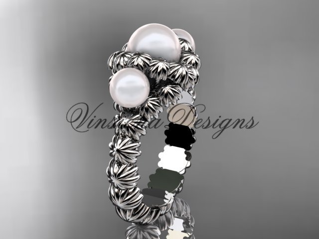 Platinum diamond, pearl engagement ring VP1007