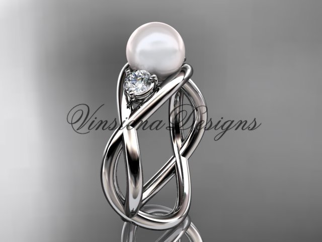 14kt white gold diamond, pearl engagement ring VP8156