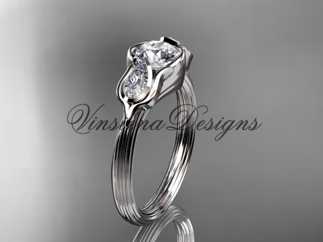 14kt white gold leaf and vine, tulip flower engagement ring, "Forever One" Moissanite VD10059