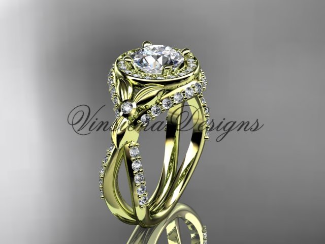 14k yellow gold leaf and vine, flower engagement ring, Moissanite VD10065