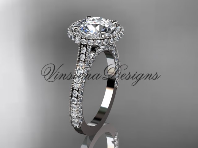 platinum diamond wedding ring, engagement ring, "Forever One" Moissanite VD10074