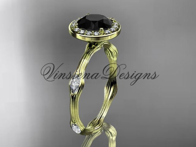14k yellow gold leaf and vine engagement ring, Black Diamond VD10075