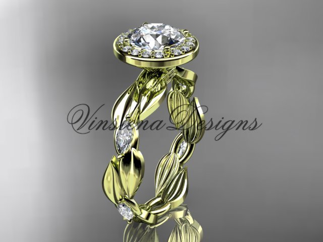 14k yellow gold leaf and vine engagement ring, Moissanite VD10076