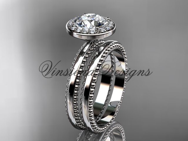 platinum engagement ring, wedding set "Forever One" Moissanite VD10078S